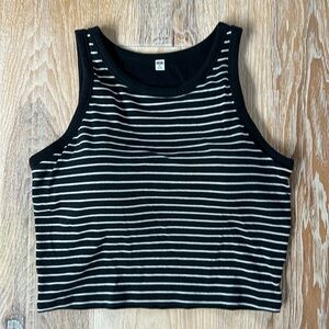 Uniqlo Cropped Bra Top in Black & White Striped Ribbed Cotton Blend size XXL